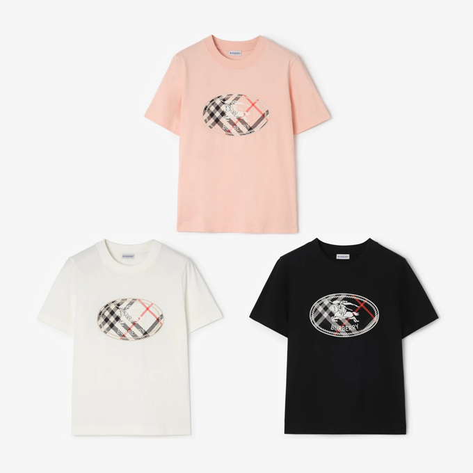 burberry check knight emblem print cotton t-shirt